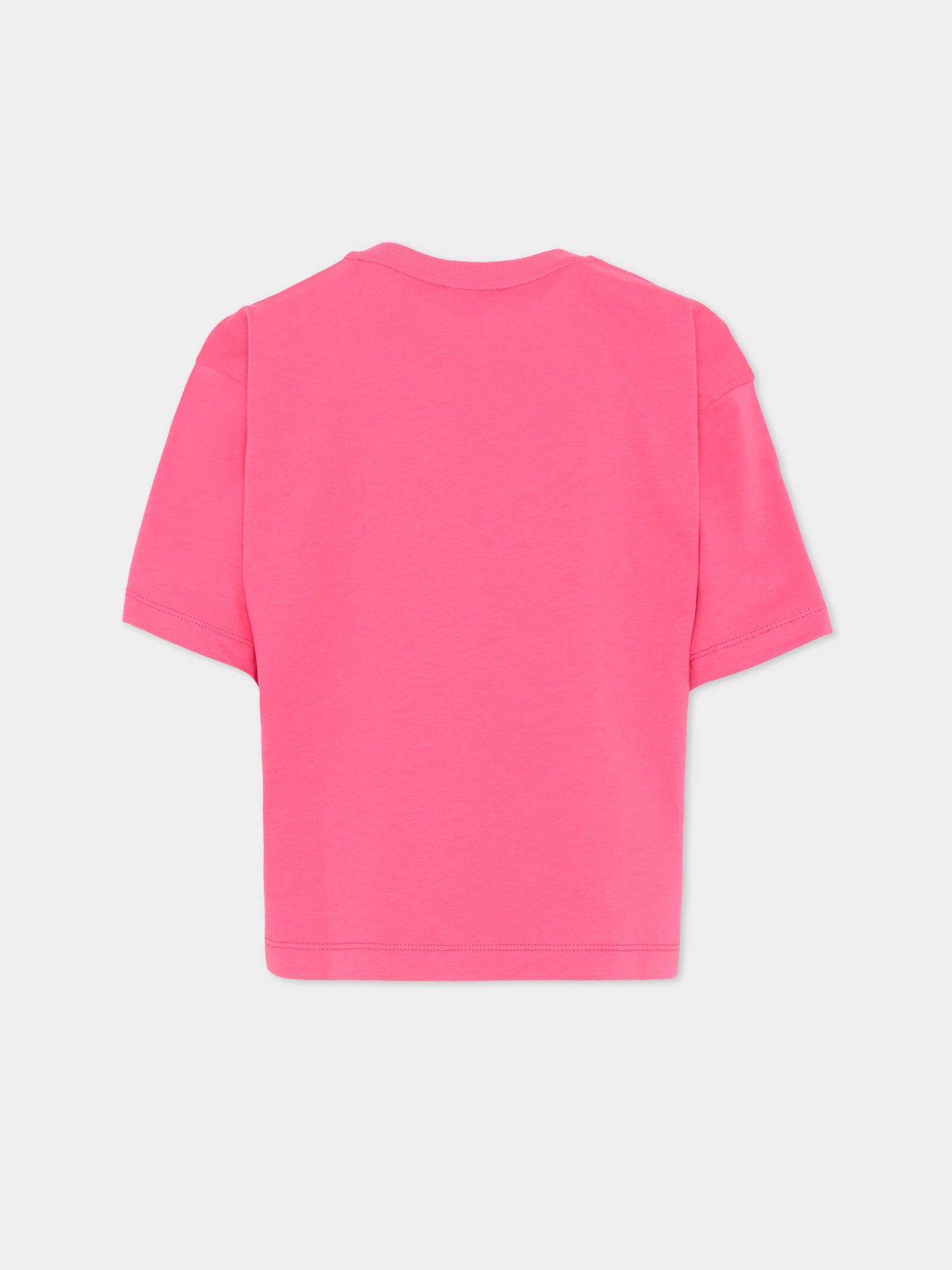 T-Shirt fucsia per bambina con logo,Moschino Kids,HUM05F LAA20 50541