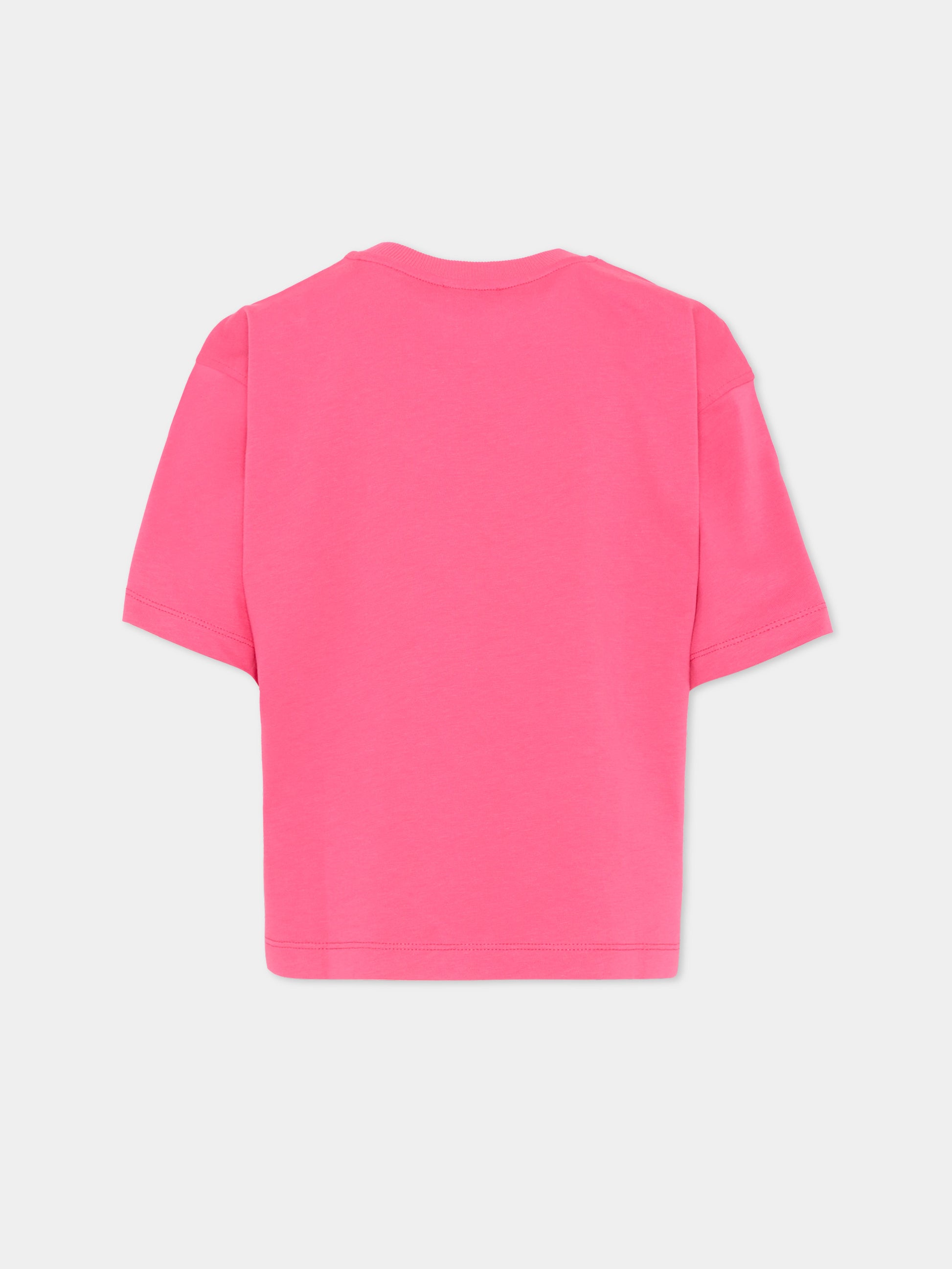 T-Shirt fucsia per bambina con logo,Moschino Kids,HUM05F LAA20 50541