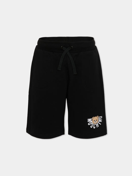 Shorts sportivi neri per bambino con Teddy Bear,Moschino Kids,HUQ02H LCA40 60100