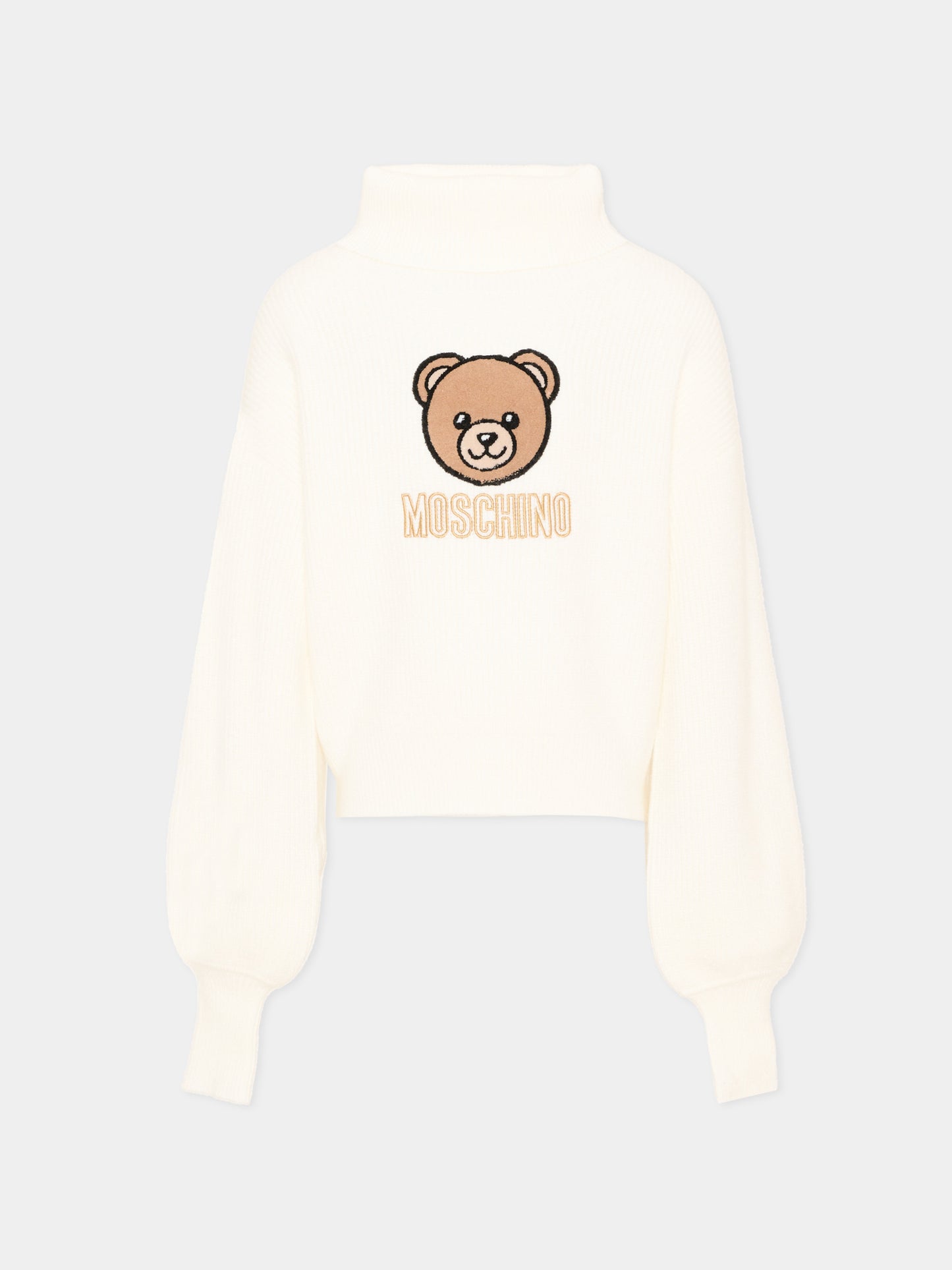 Dolcevita avorio per bambina con Teddy Bear,Moschino Kids,HDW02A LHE77 10063