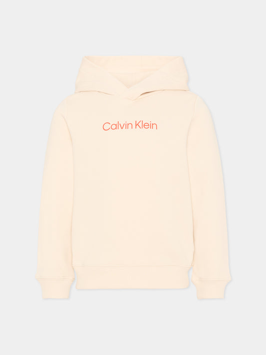 Felpa beige per bambini con logo,Calvin Klein Kids,IU0IU00679 PGB