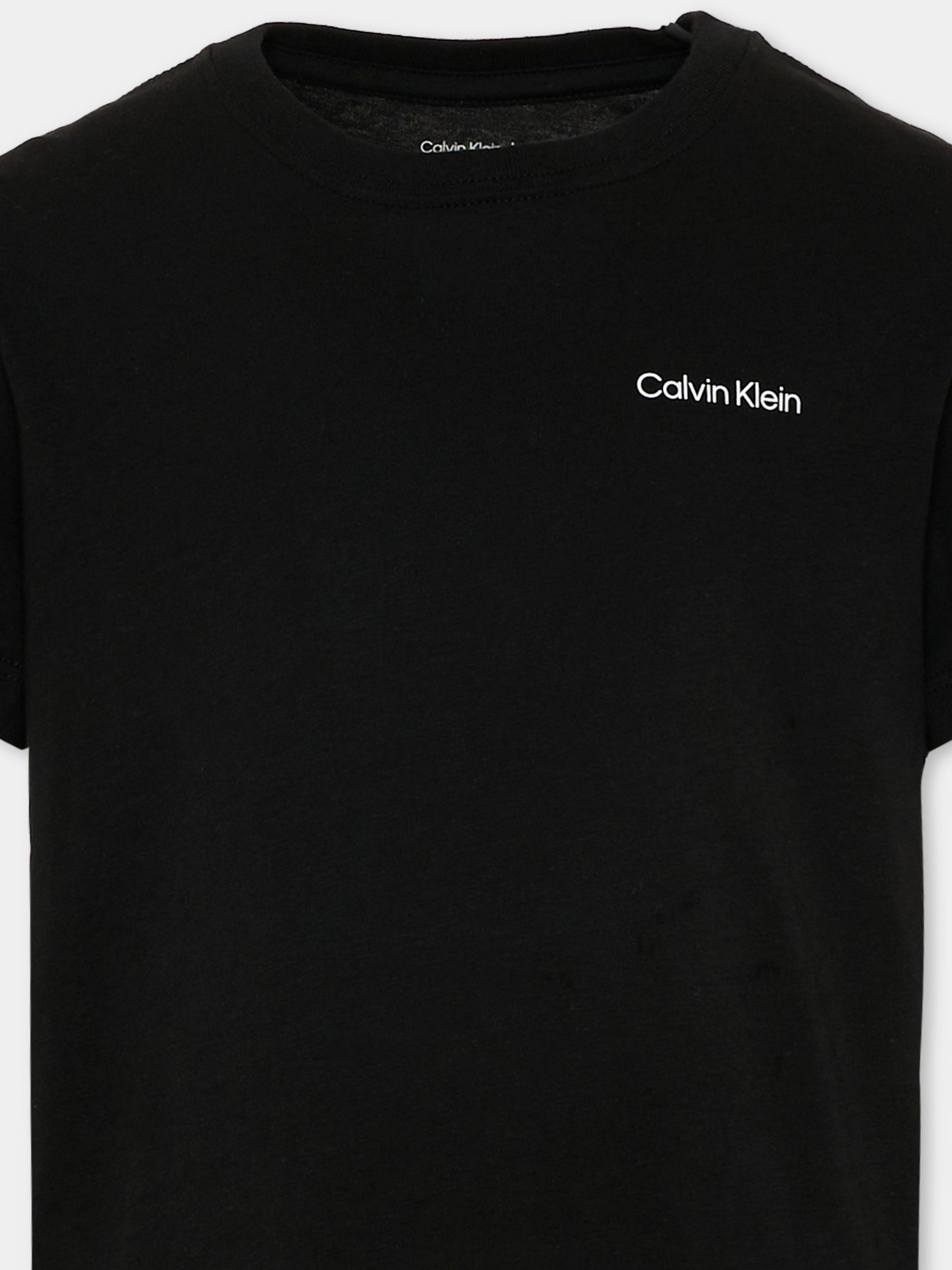 T-Shirt nera per bambini con logo,Calvin Klein Kids,IU0IU00683 BEH