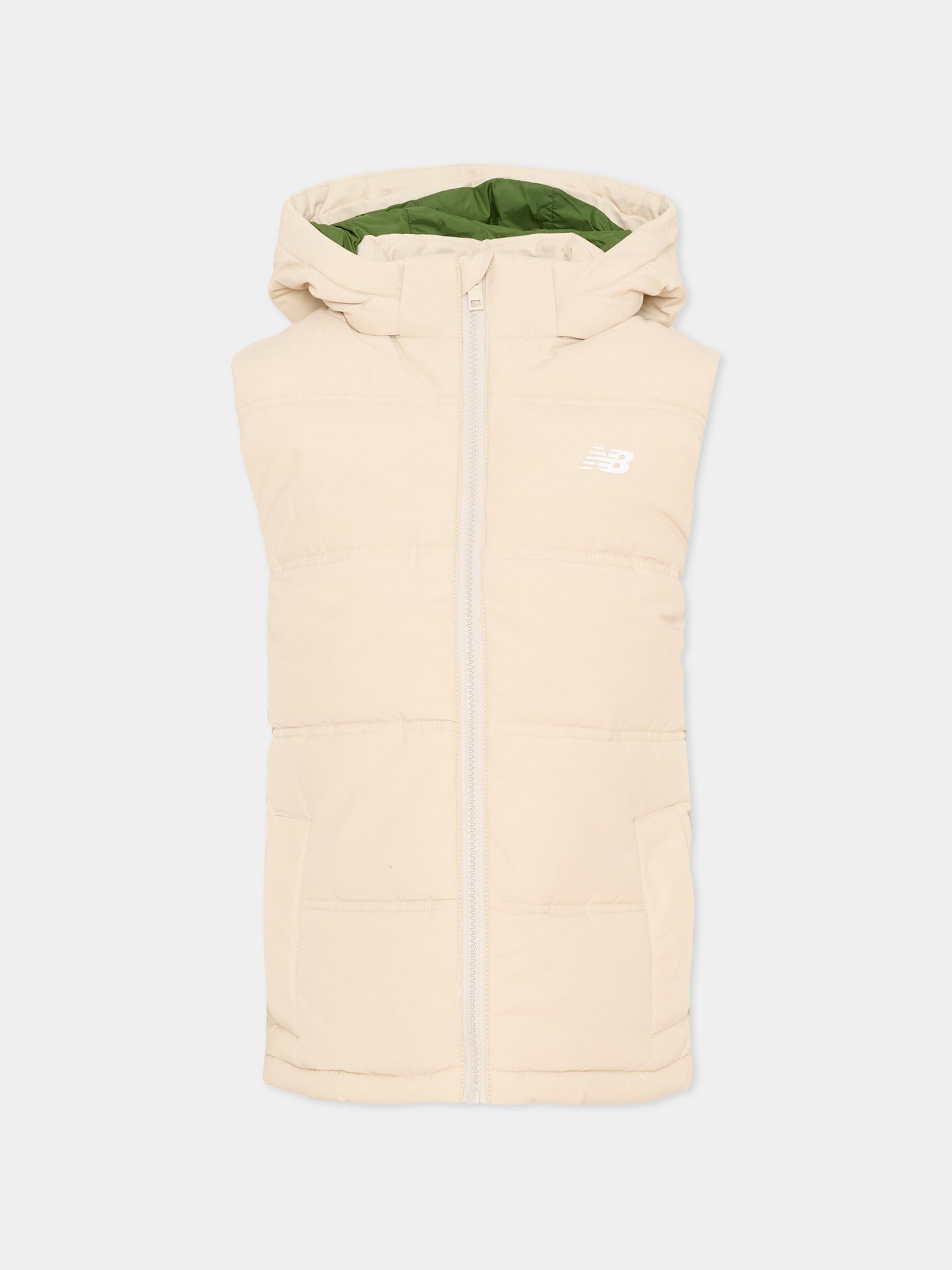 Gilet beige per bambino con cappuccio,New Balance,LAKB0289 TWF