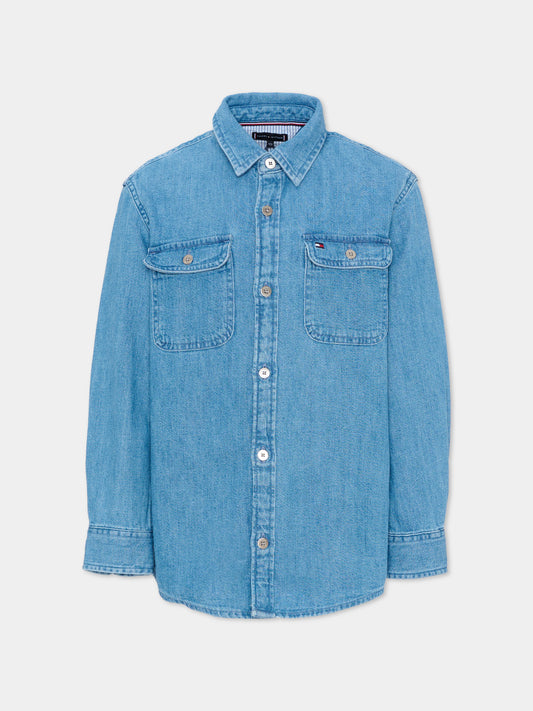 Camicia denim per bambino con Tommy flag,Tommy Hilfiger Junior,KB0KB09688 1A4