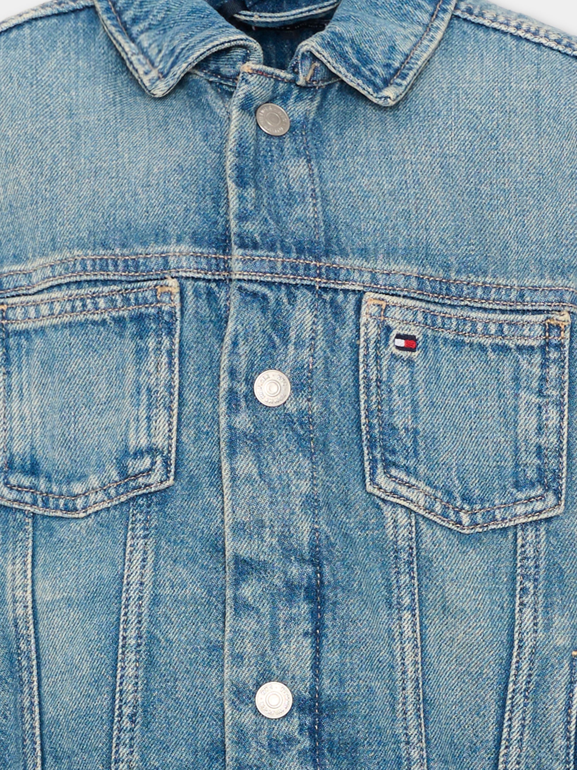 Giubbotto denim per bambino con maxi flag,Tommy Hilfiger Junior,KB0KB10108 1AP