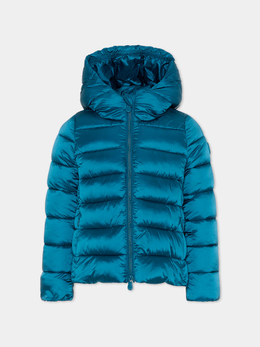 Piumino Bibi celeste per bambino con logo,Save The Duck Kids,J31398G JADE21 90069