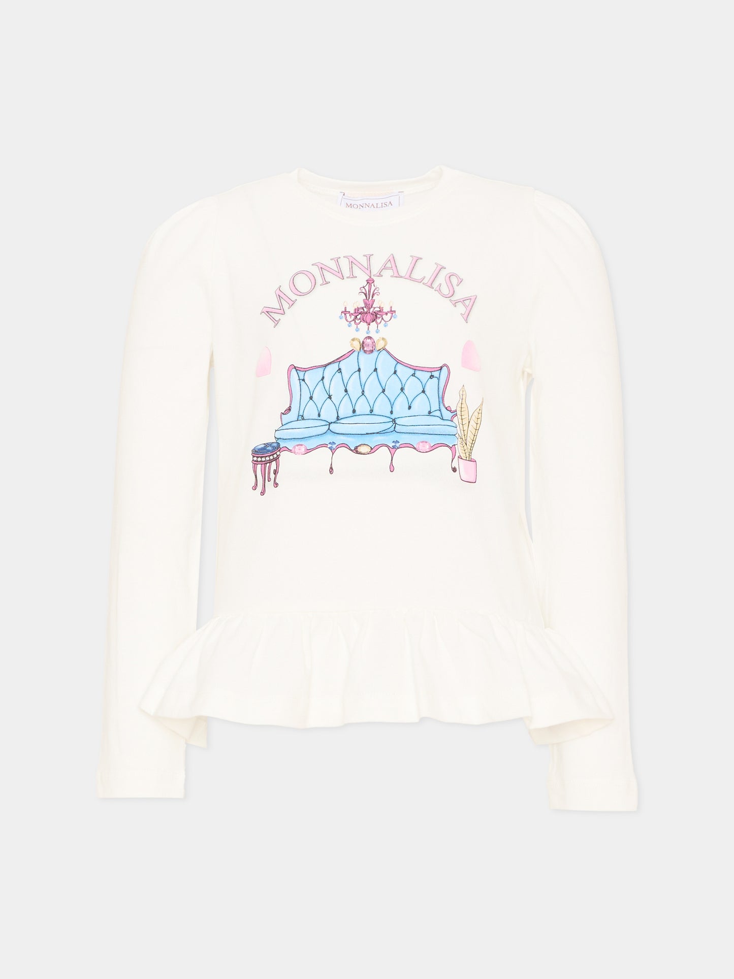 T-Shirt avorio per bambina con logo,Monnalisa,11F622 6202 0001