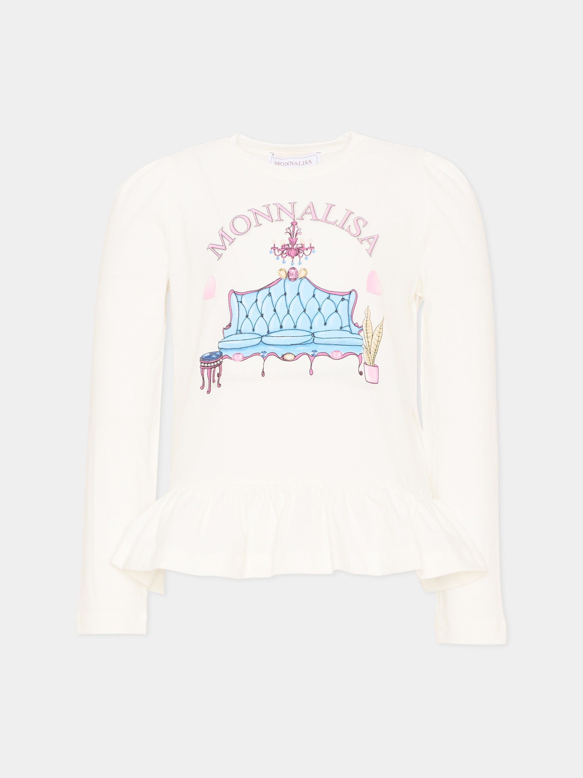 T-Shirt avorio per bambina con logo,Monnalisa,11F622 6202 0001