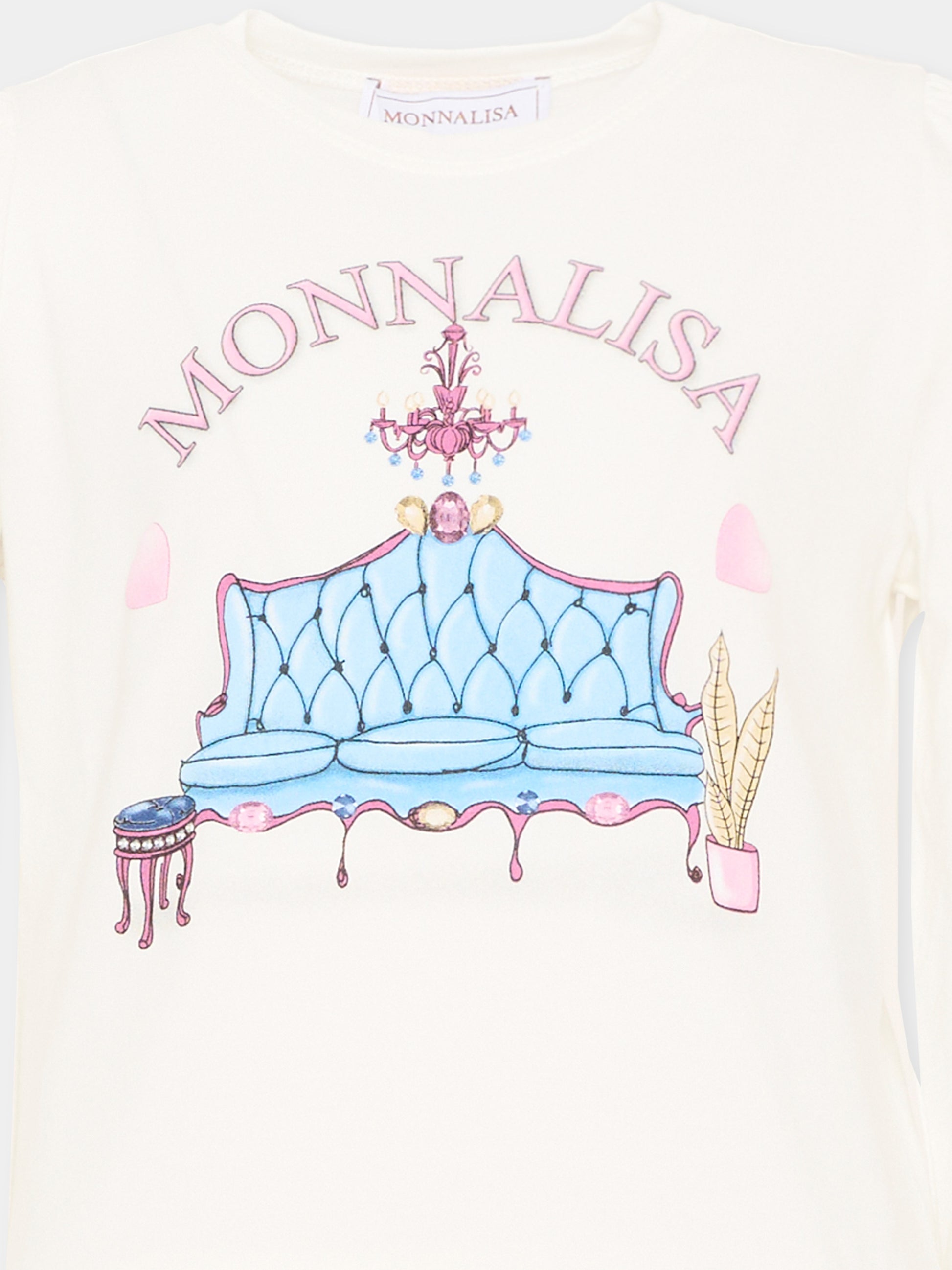 T-Shirt avorio per bambina con logo,Monnalisa,11F622 6202 0001