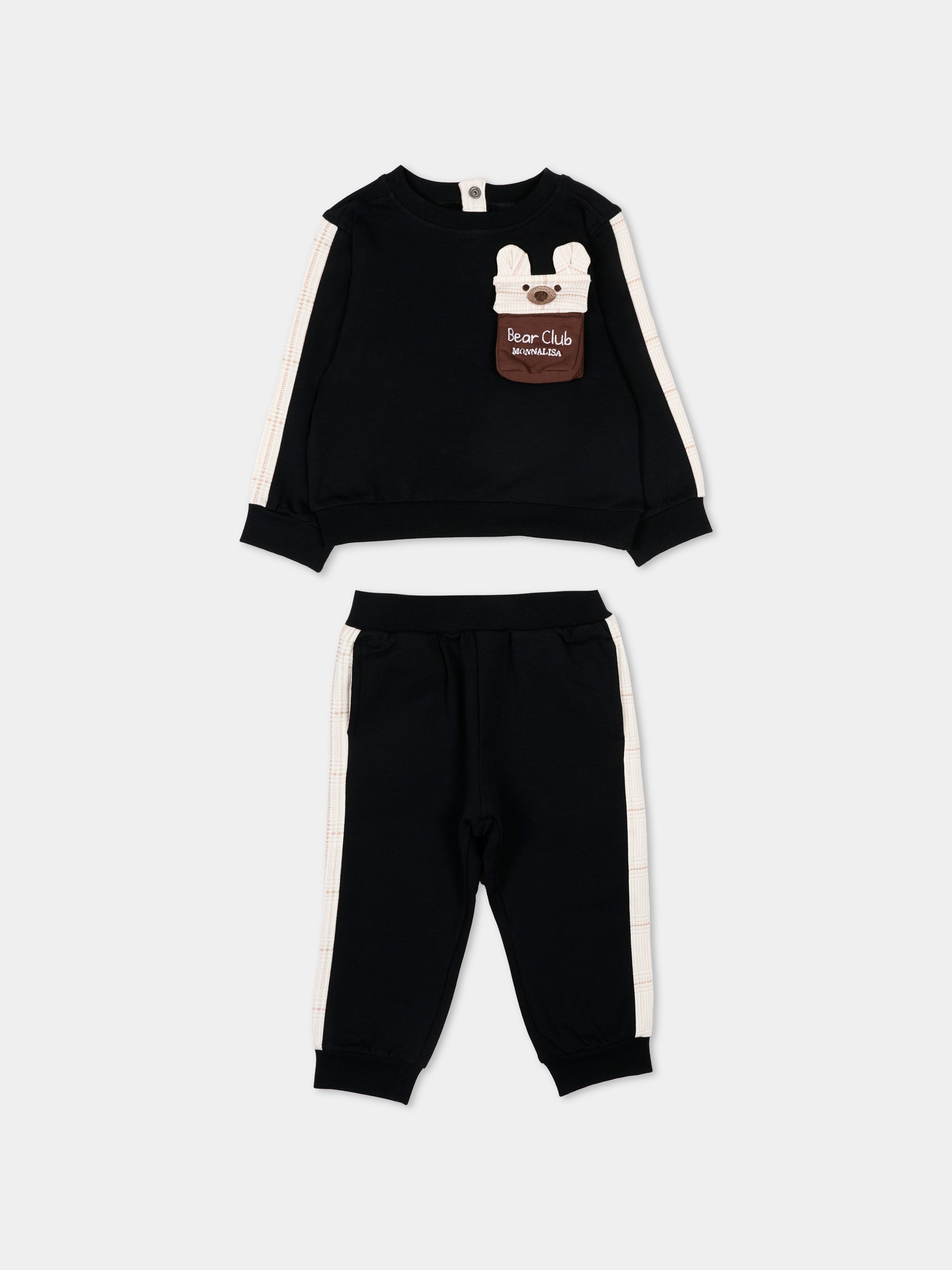 Completo sportivo nero per neonato con orsetto,Monnalisa,28F500 6004 5005