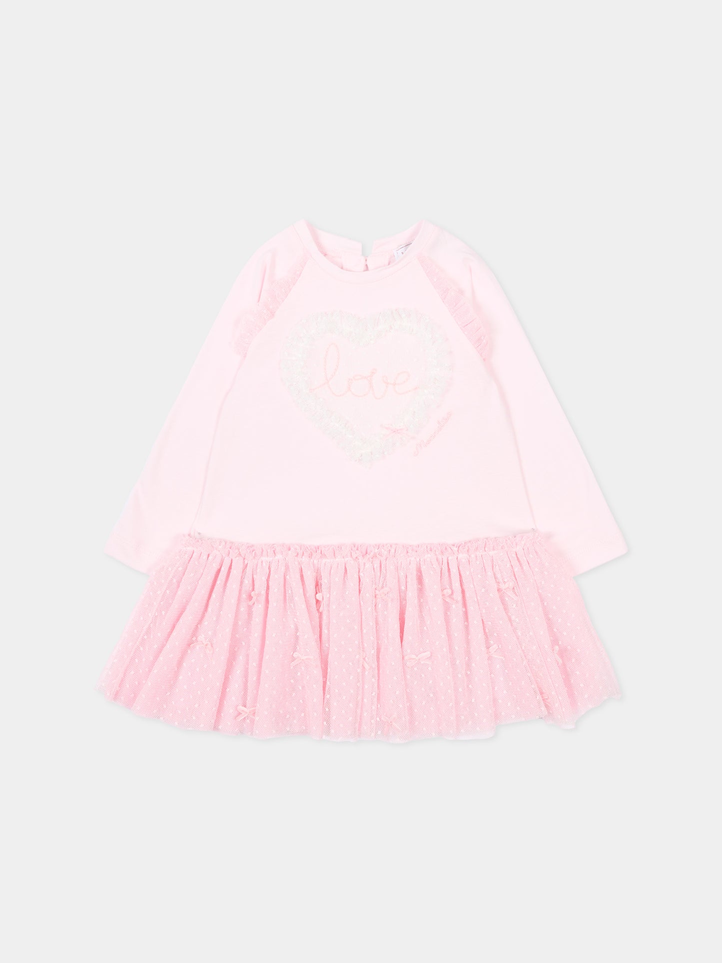 Vestito rosa per neonata con tulle,Monnalisa,39F900 6005 0090