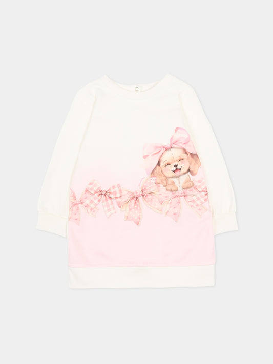 Vestito avorio per neonata con cagnolino,Monnalisa,39F901 6004 0190