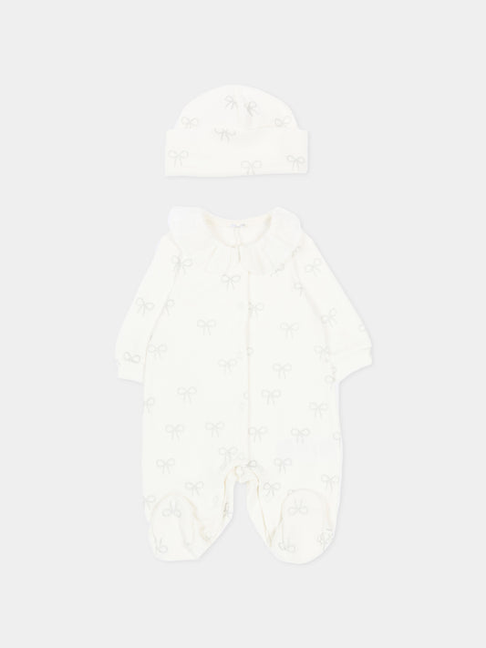 Set tutina avorio per neonati con stampa fiocchi,Monnalisa,35F504 6000 0001