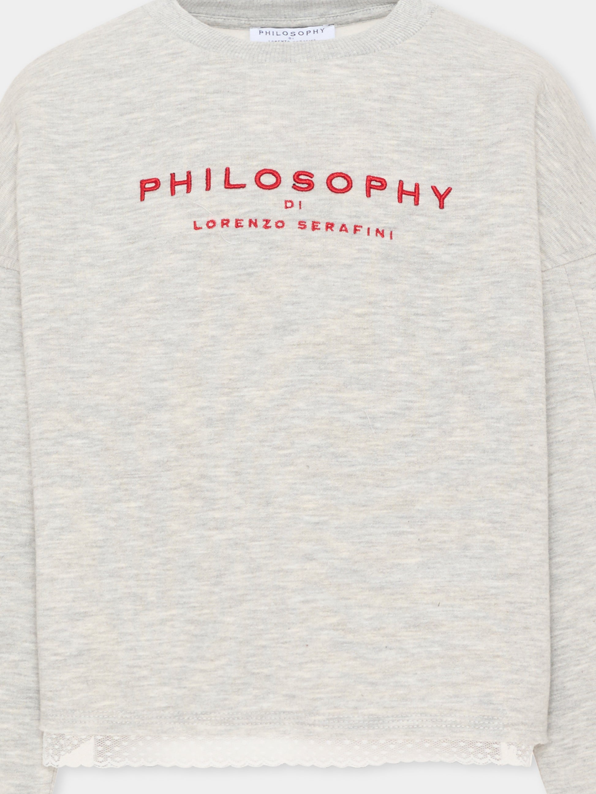 Felpa grigia per bambina con logo,Philosophy,I9F601 6036 P032