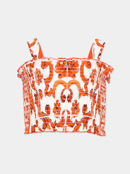 Top arancione per bambina con stampa,Dolce & Gabbana Kids,L51N78 G7P4J IR5DQ