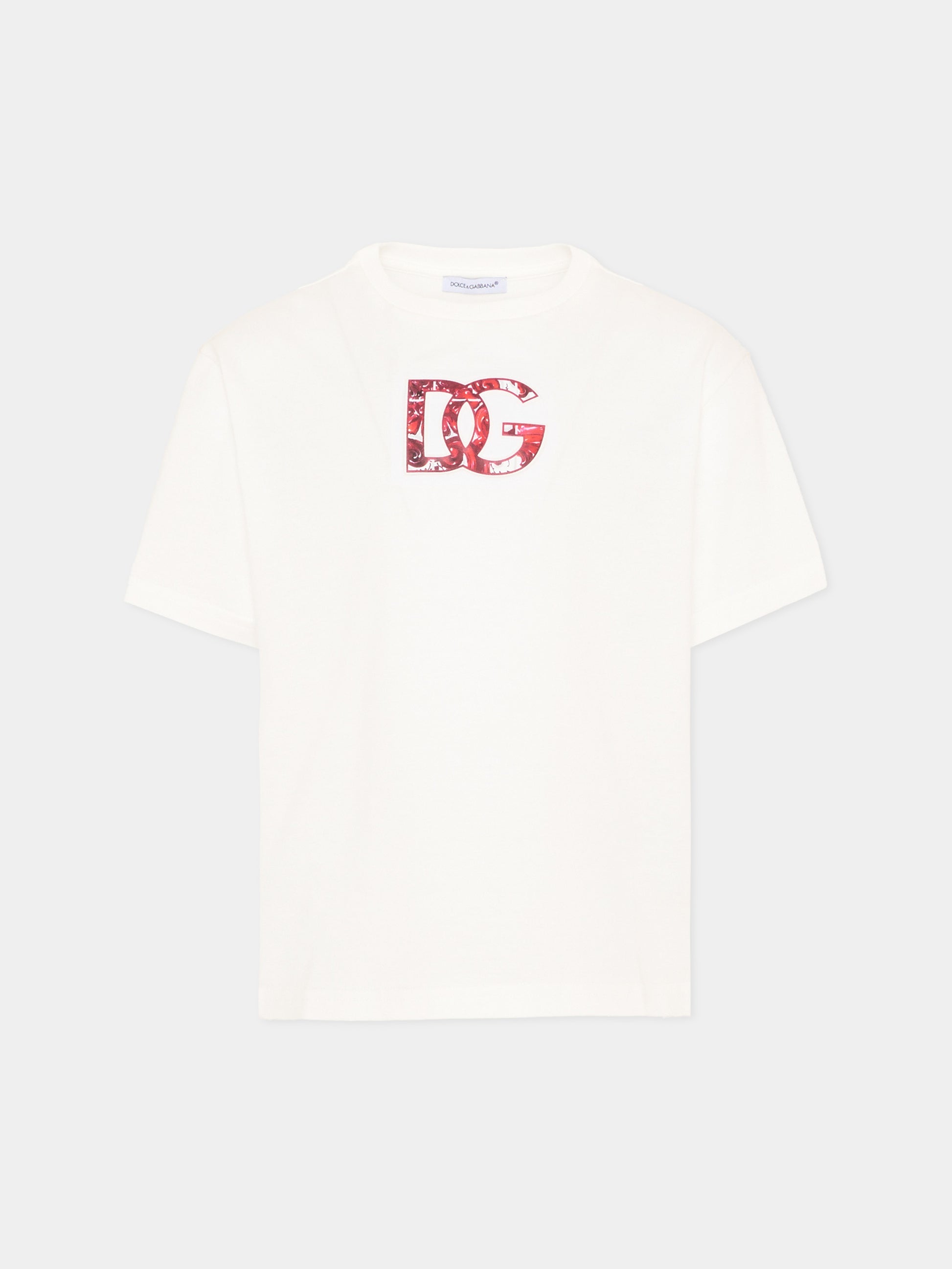 T-shirt avorio con logo per bambino,Dolce & Gabbana Kids,L4JTHV G7P4Z W0111