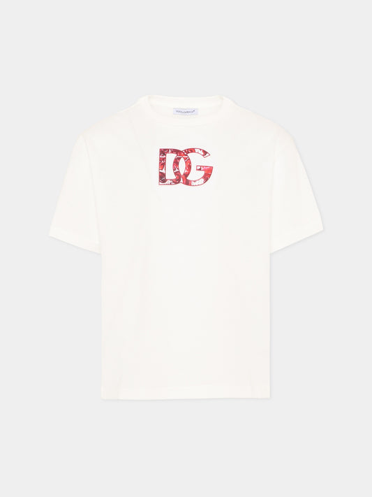 T-shirt avorio con logo per bambino,Dolce & Gabbana Kids,L4JTHV G7P4Z W0111