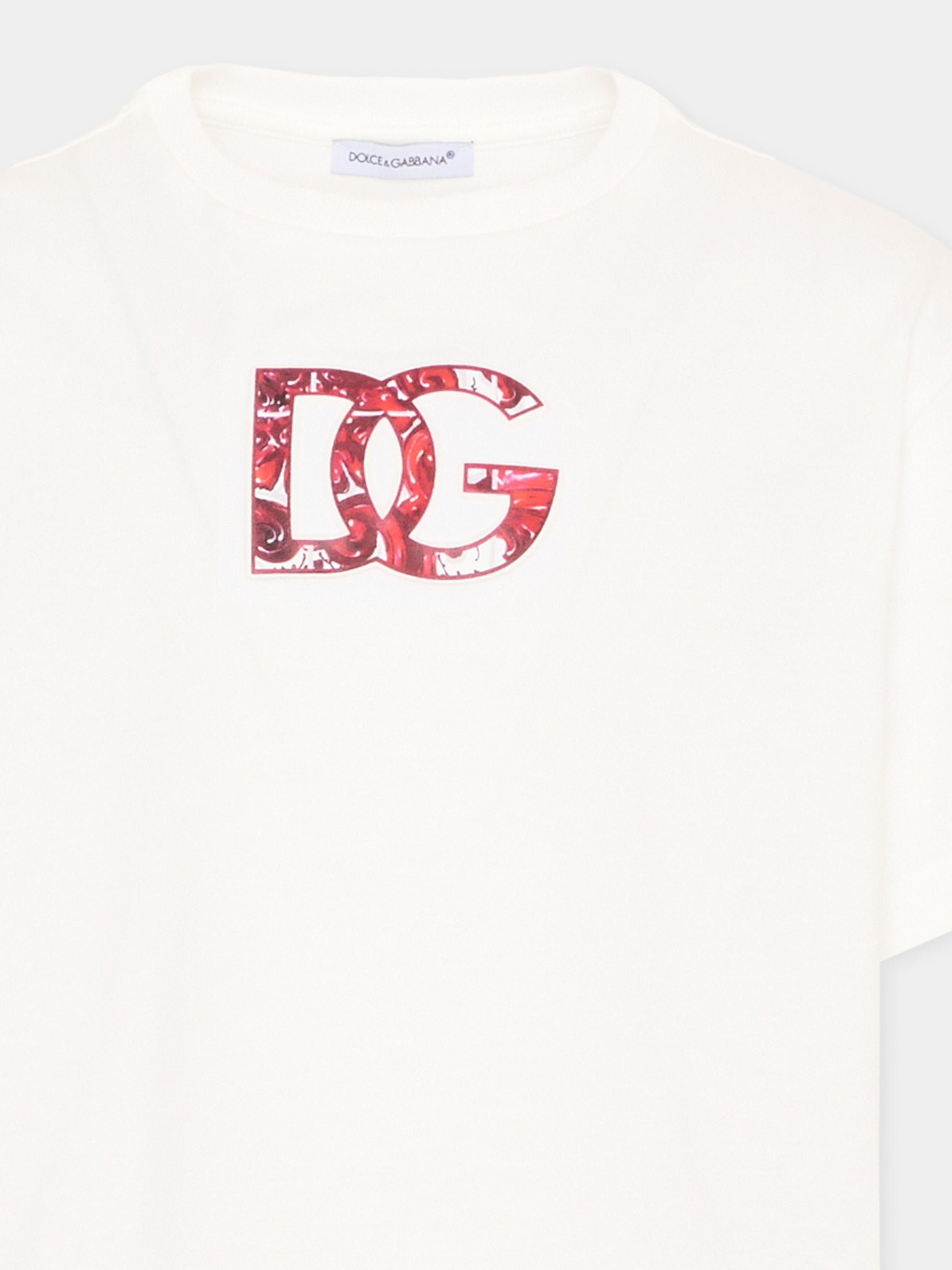 T-shirt avorio con logo per bambino,Dolce & Gabbana Kids,L4JTHV G7P4Z W0111