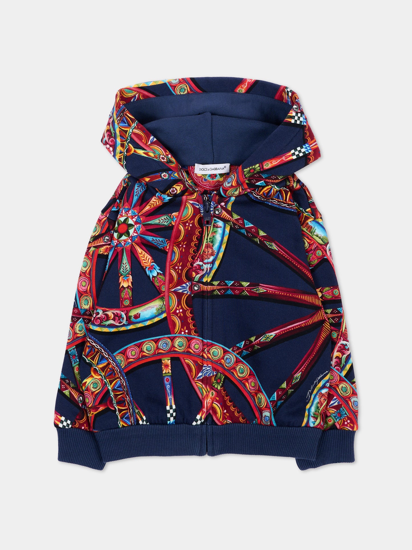 Felpa blu per neonato con Carretto Siciliano,Dolce & Gabbana Kids,L1JWOA HS7RG HB6DU