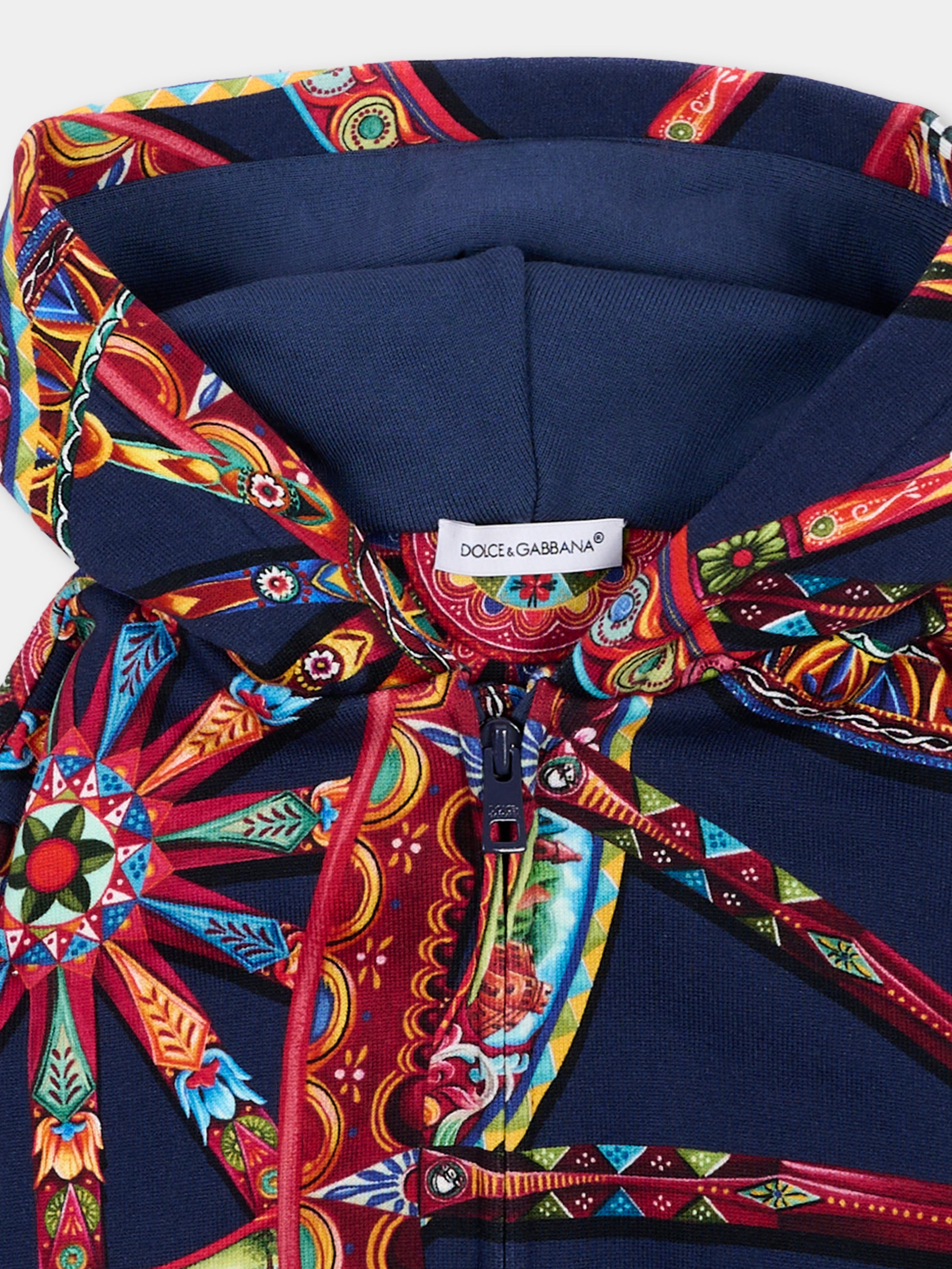 Felpa blu per neonato con Carretto Siciliano,Dolce & Gabbana Kids,L1JWOA HS7RG HB6DU