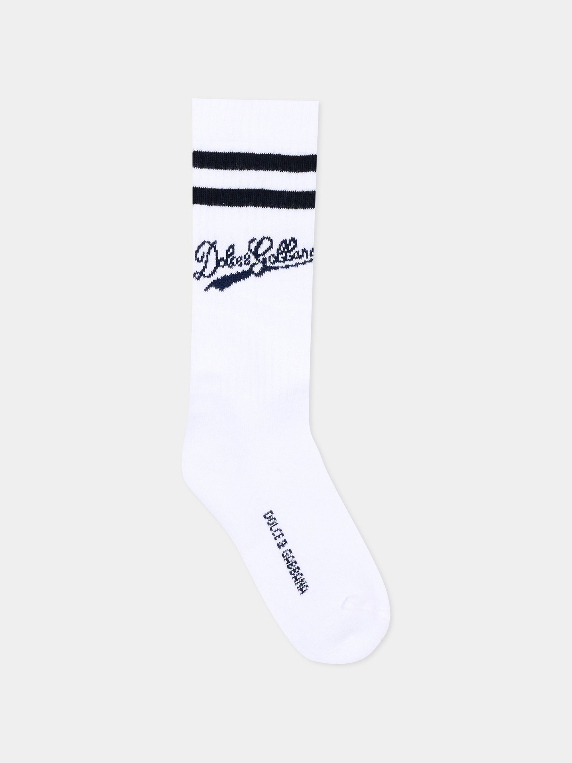 Calza Spugna bianco per bambini con logo,Dolce & Gabbana Kids,LBKAE5 JBCKR W4335