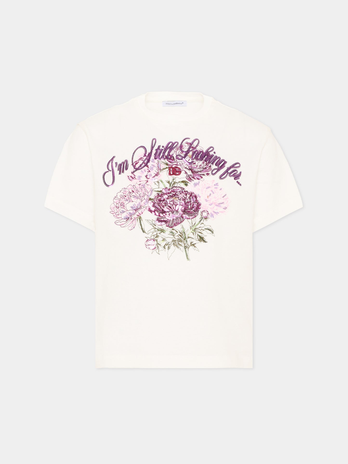 T-shirt avorio per bambina con stampa floreale,Dolce & Gabbana Kids,L5JTNM G7QUW W0111