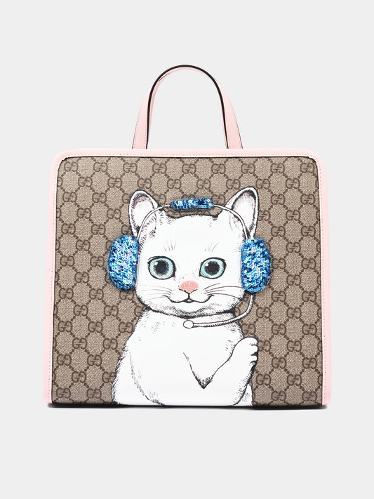 Beige Shopping Bag for Girl with Cat