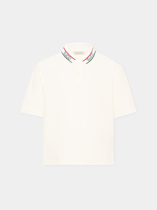 Polo a manica corta bianca per bambino logo,Gucci Kids,860897 XJHW2 9024