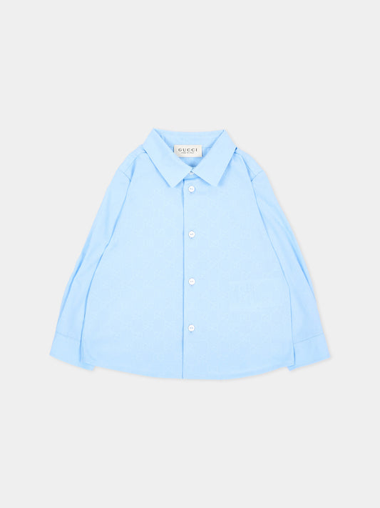 Camicia a manica lunga celeste per neonato,Gucci Kids,870284 XWA9G 4774