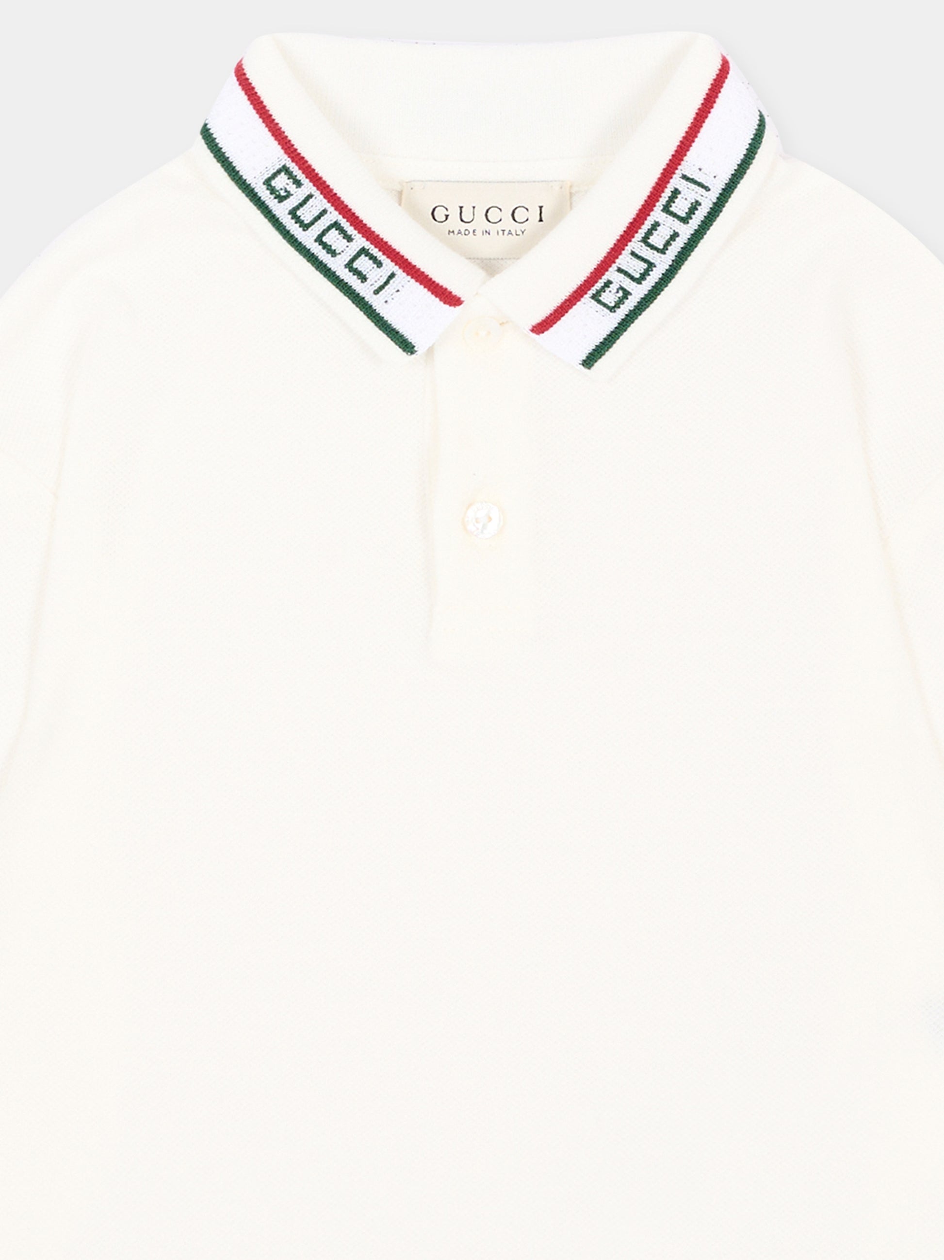 Polo a manica lunga bianca per neonato,Gucci Kids,870876 XJHW2 9024