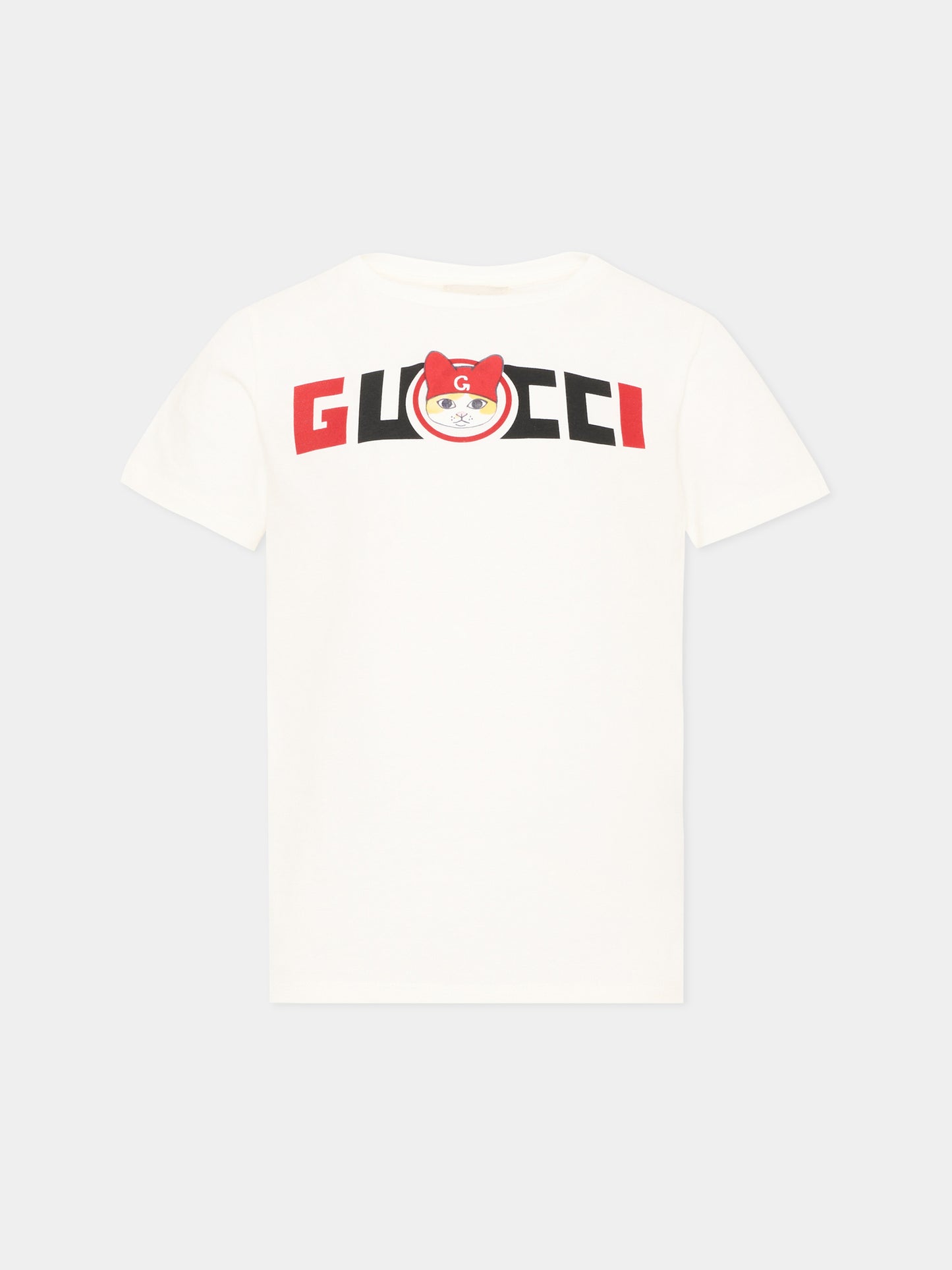 T-shirt a manica corta avorio per bambino logo