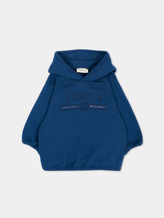 Felpa con cappuccio blu per neonato logo,Gucci Kids,749653 XJHXY 4393