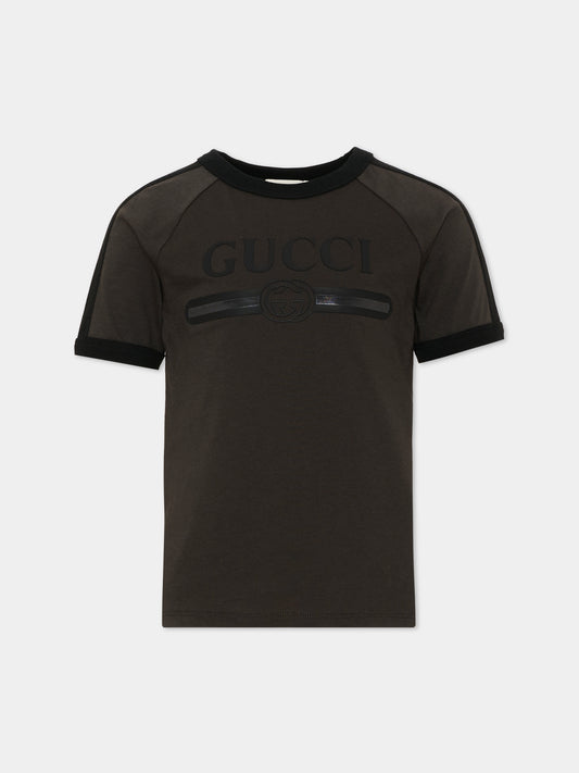 T-shirt a manica corta nera logo,Gucci Kids,864634 XJHW6 1073