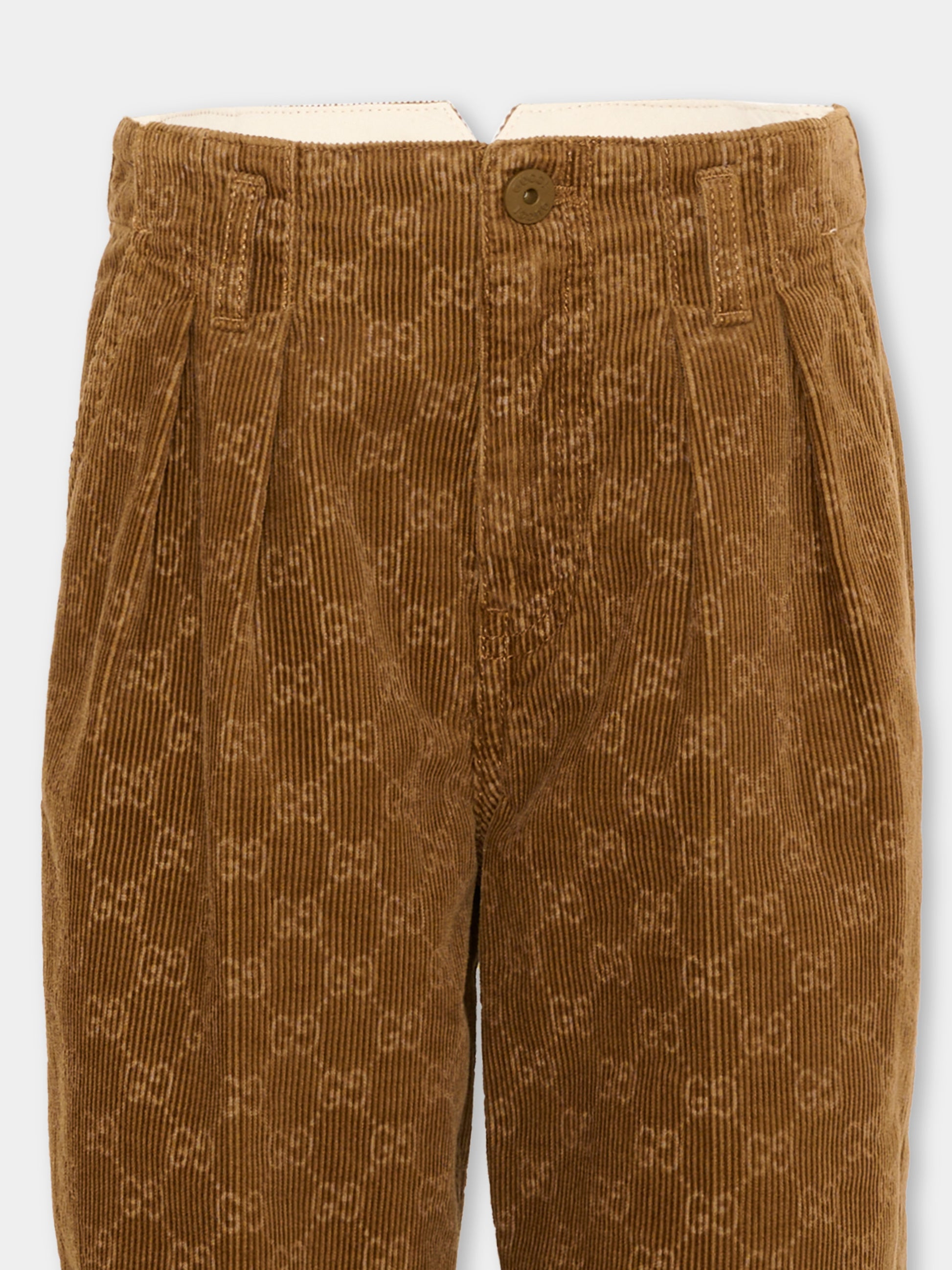 Pantalone marrone per bambino con monogram GG,Gucci Kids,864939 XDDF9 2230