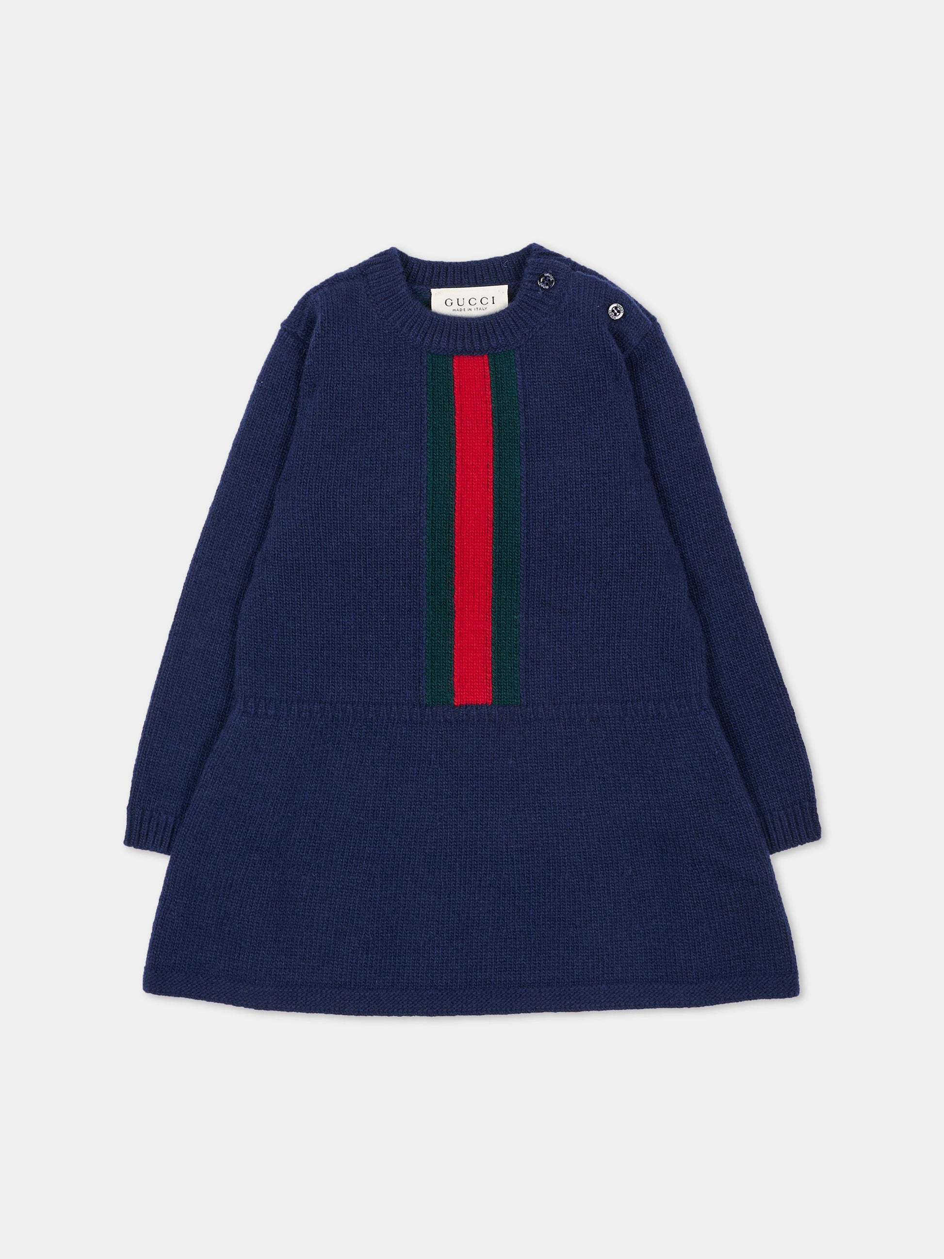Vestito a manica lunga blu per neonata con nastro Web,Gucci Kids,867923 XKFKT 4154