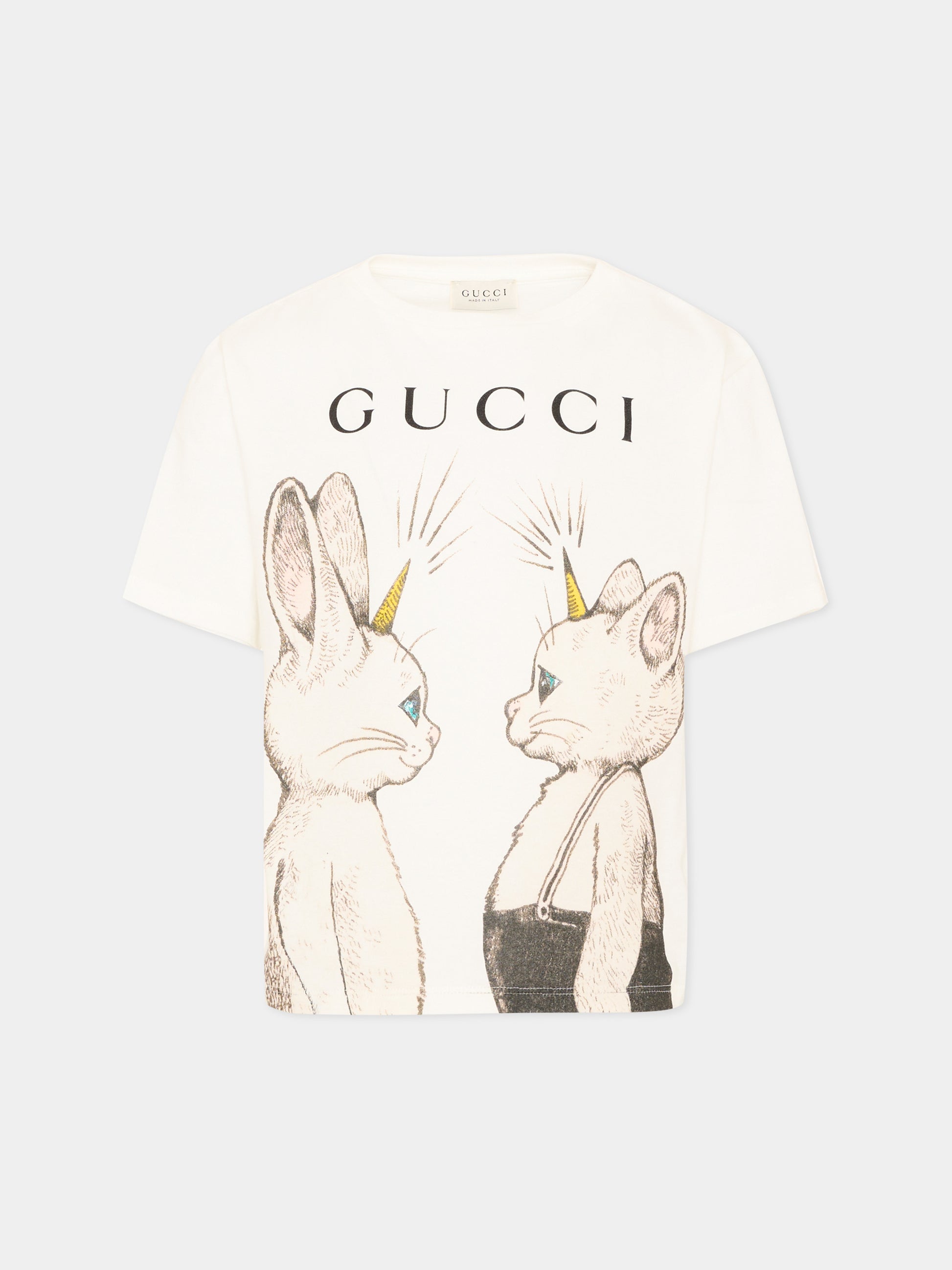 T-shirt bianca per bambina con stampa,Gucci Kids,835229 XJHXT 9214