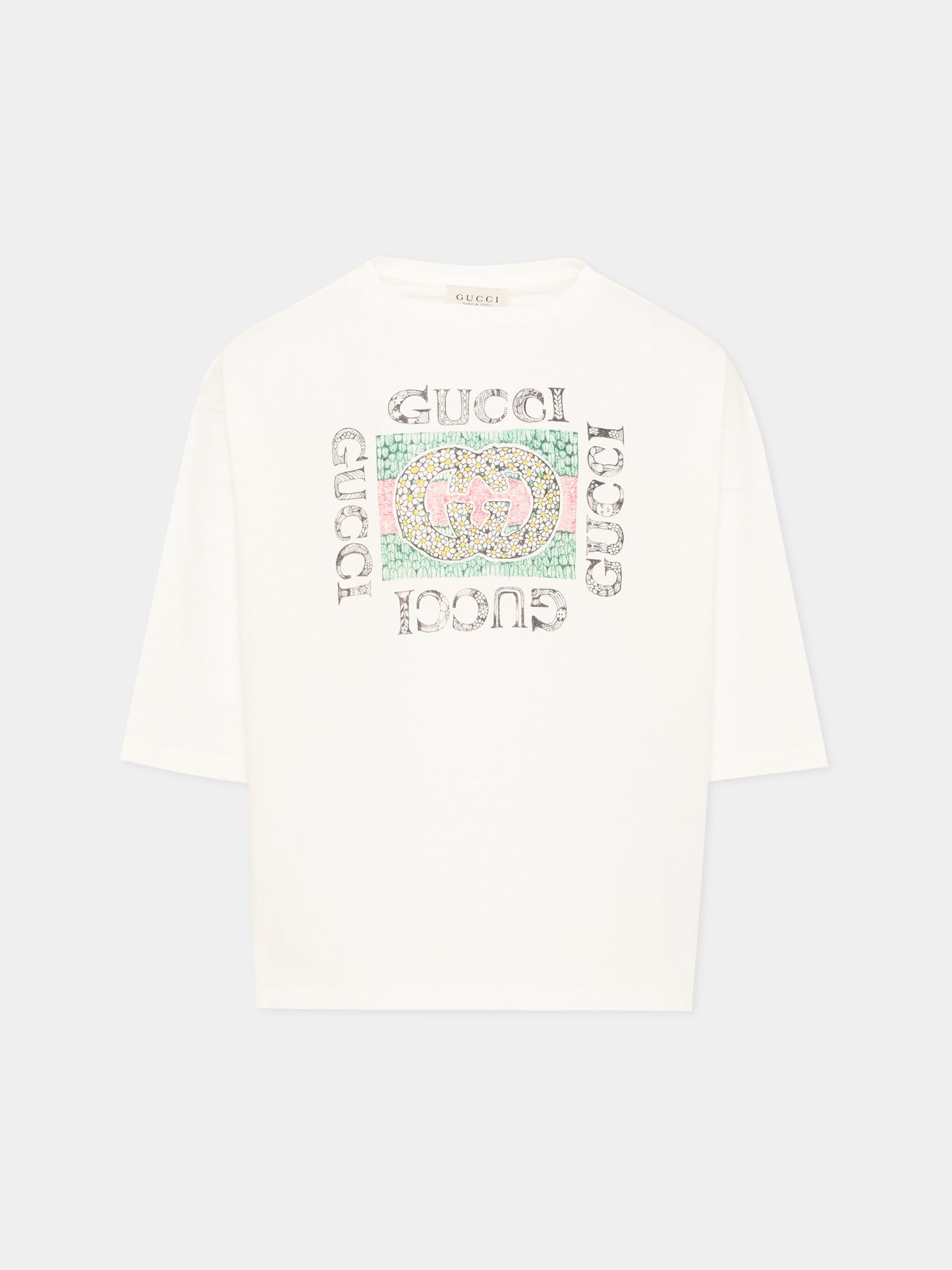 T-shirt a manica lunga avorio per bambina logo