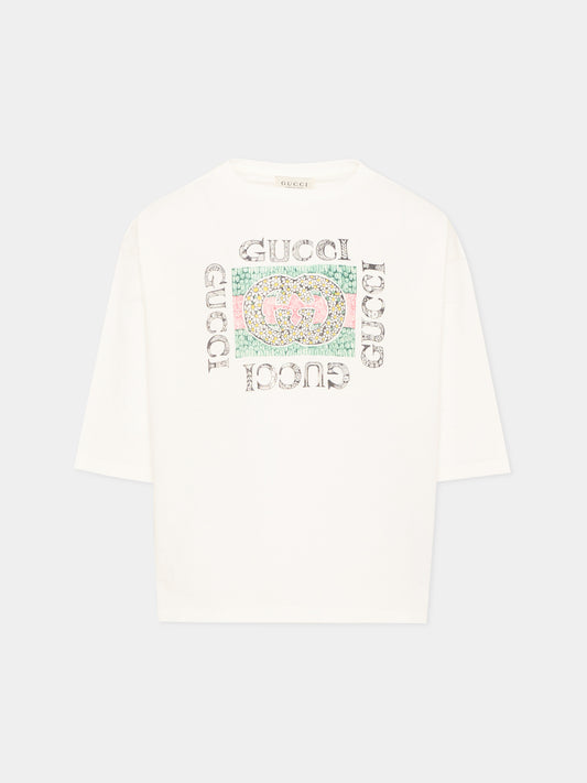 Ivory long sleeve T-shirt for Girl logo