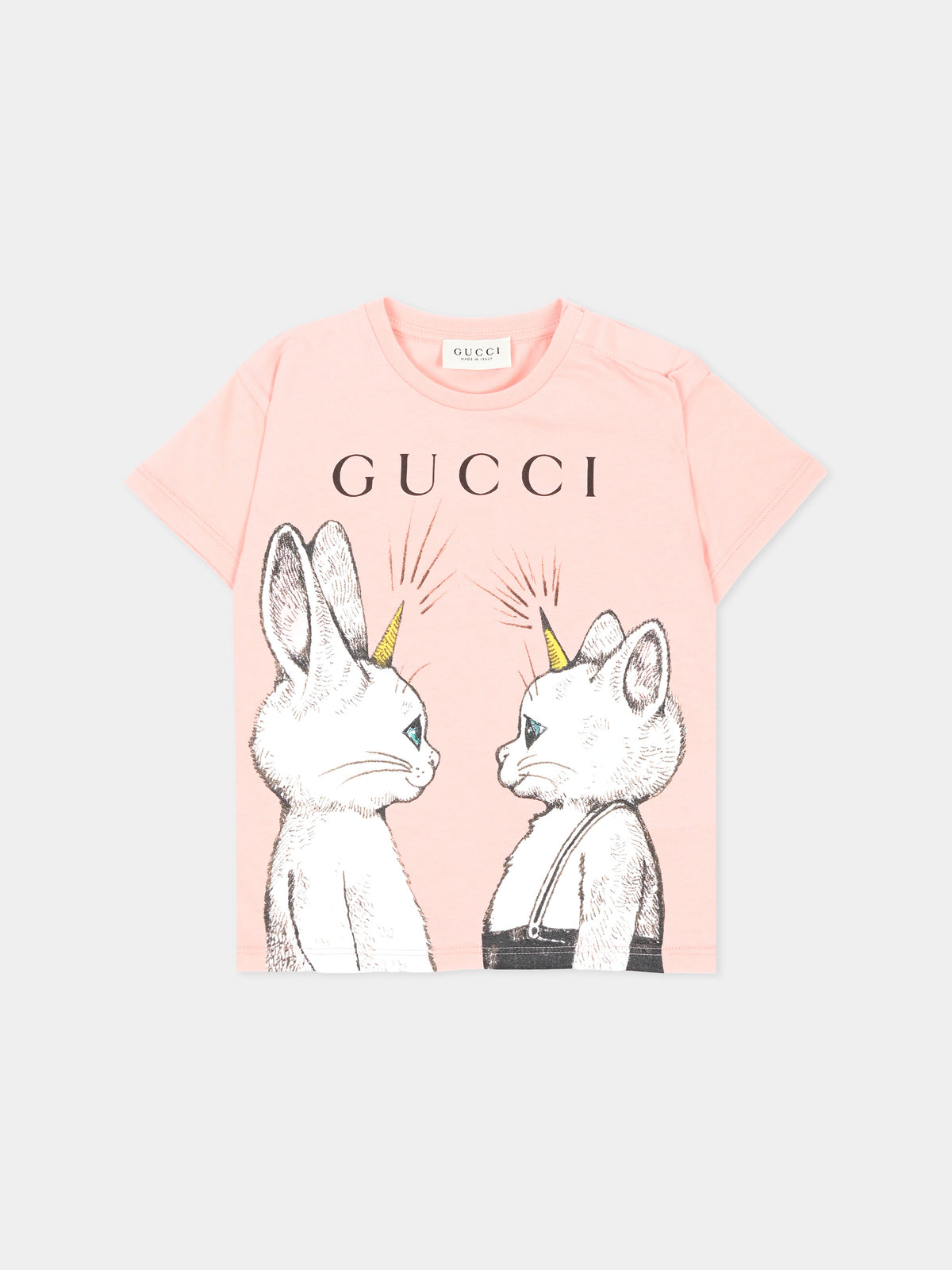 T-shirt a manica corta rosa per neonata con stampa,Gucci Kids,851411 XJHXT 5967