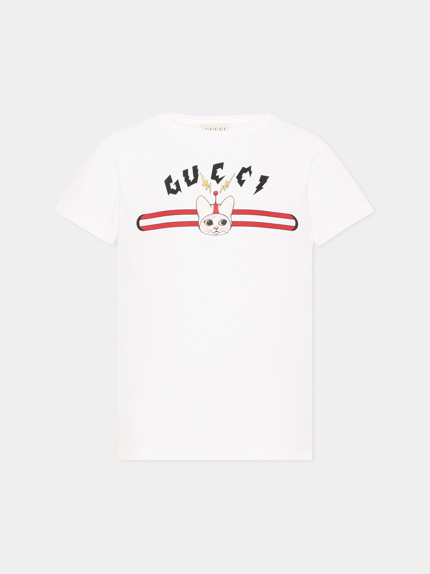 T-shirt a manica corta avorio per bambino stampa logo