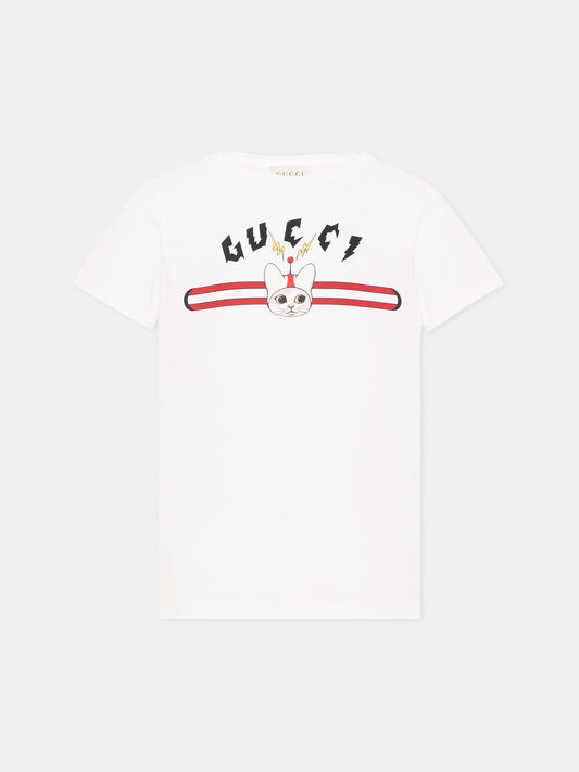 Ivory short sleeve T-shirt for boy with logo print