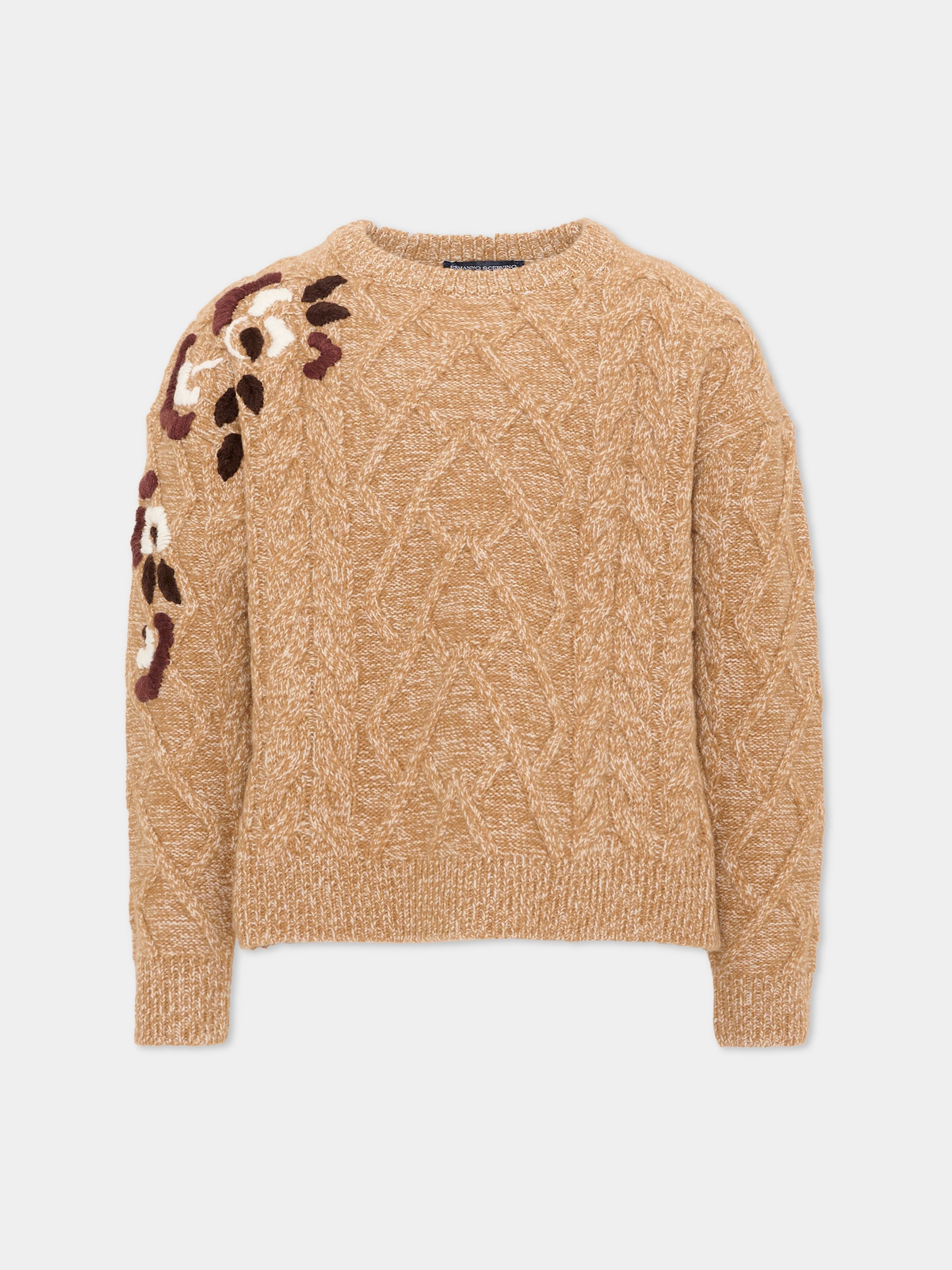 Maglione beige per bambina con ricamo,Ermanno Scervino Junior,Z9H607 8715 0103