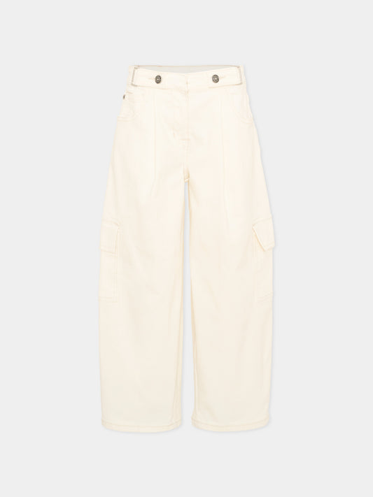 Jeans avorio per bambina cargo,Ermanno Scervino Junior,Z9H404 8097 0001