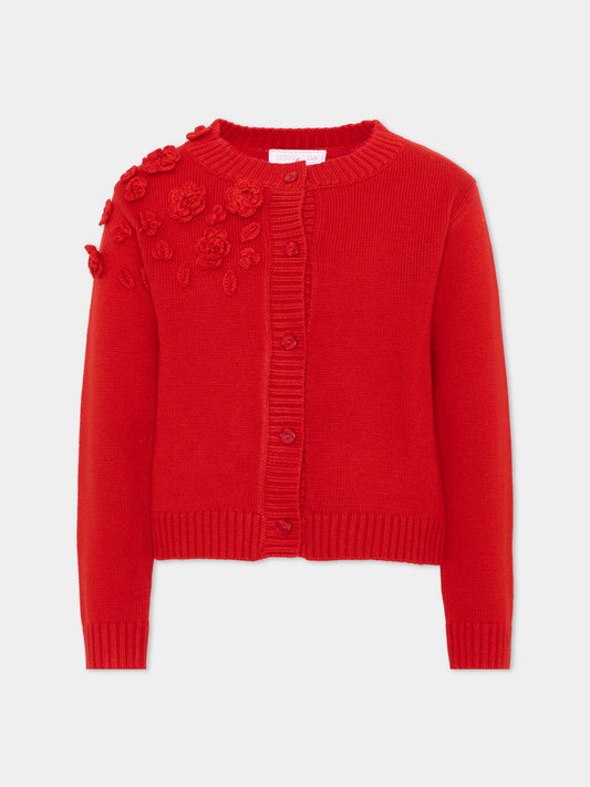 Cardigan rosso per bambina con fiori,Monnalisa,17H802 8062 0043