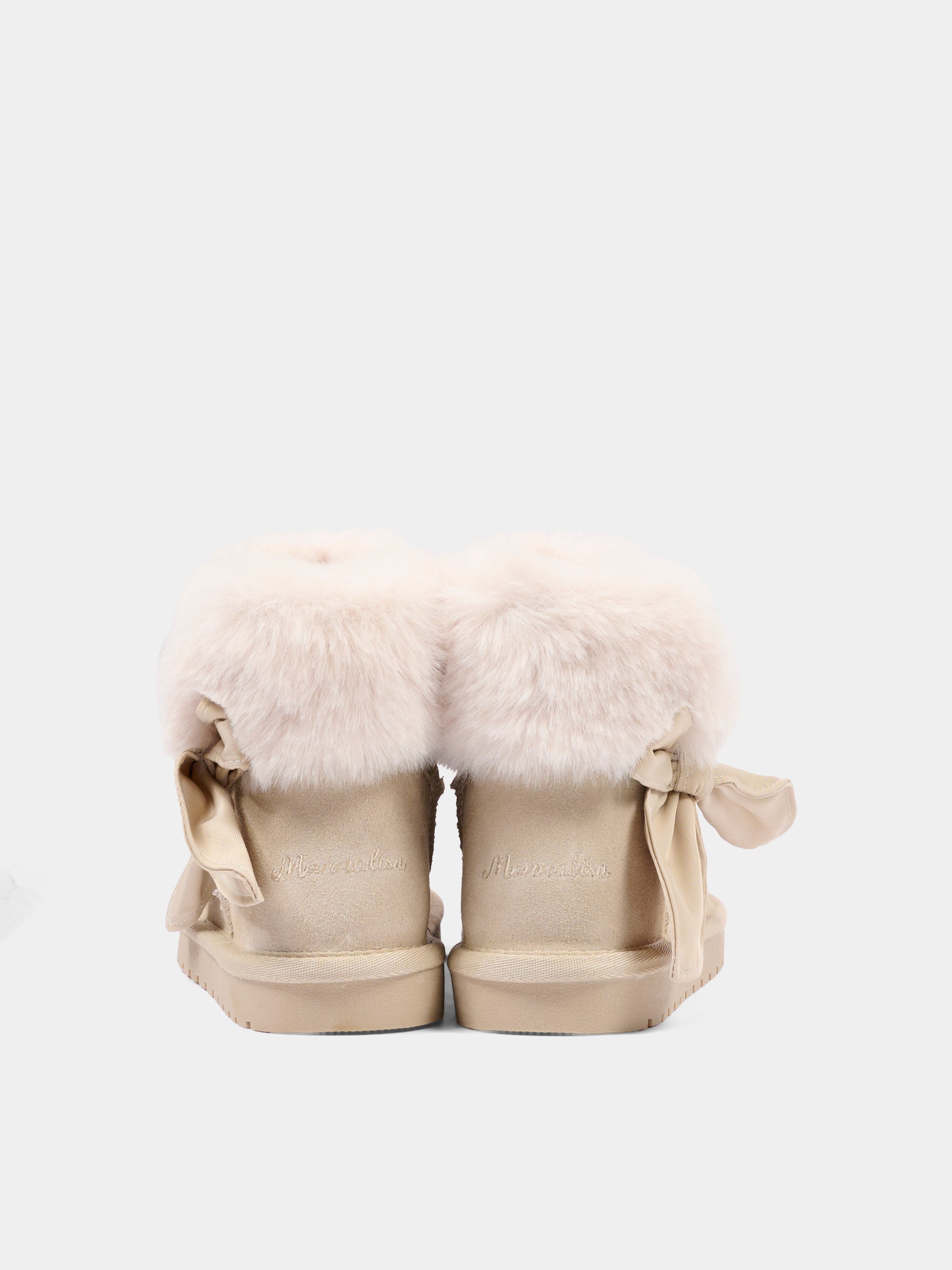 Stivaletti beige per bambina con fiocco,Monnalisa,8CH005 8776 0003