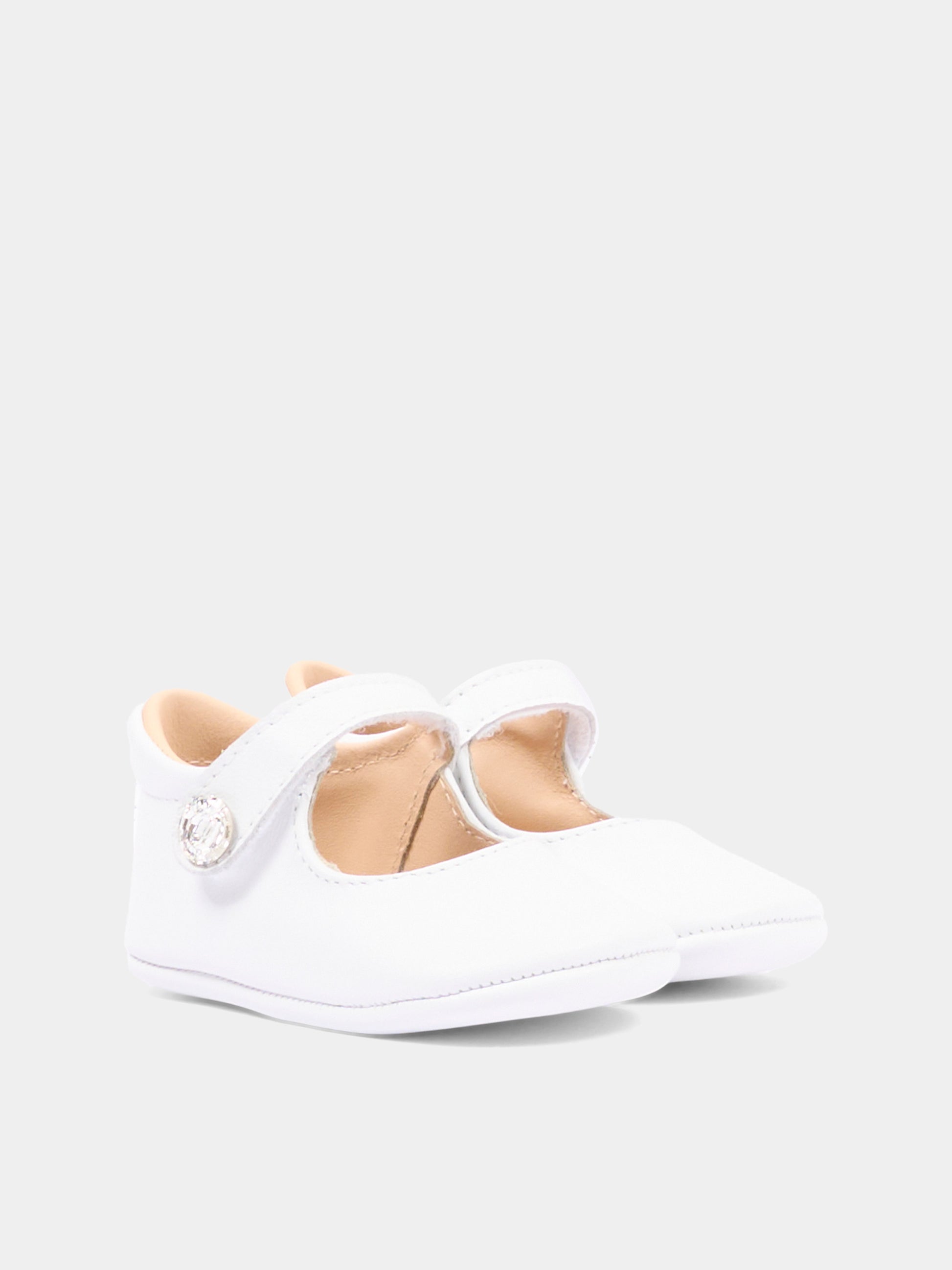 Ballerine bianche per neonata con gioiello,Monnalisa,73H003 8706 0001