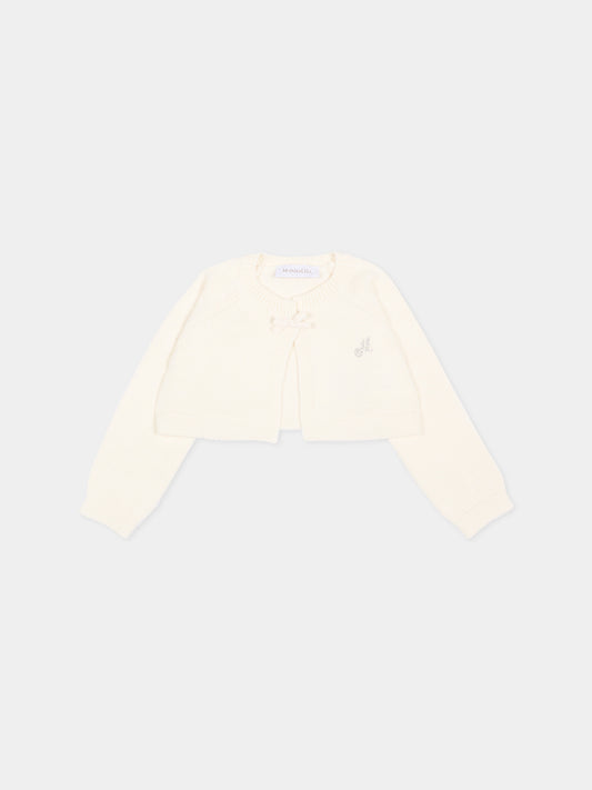 Cardigan avorio per neonata con logo,Monnalisa,73H801 8060 0001