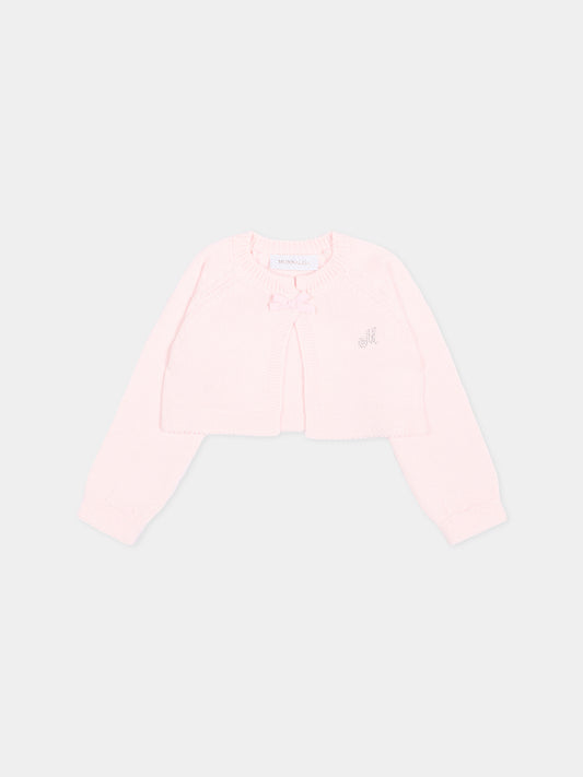 Cardigan rosa per neonata con logo,Monnalisa,73H801 8060 0091