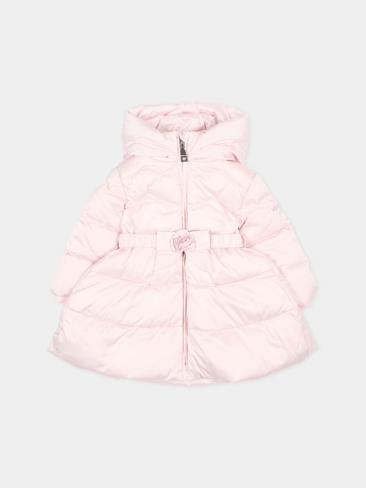 Piumino rosa per neonata con cintura,Monnalisa,37H102 8026 0013