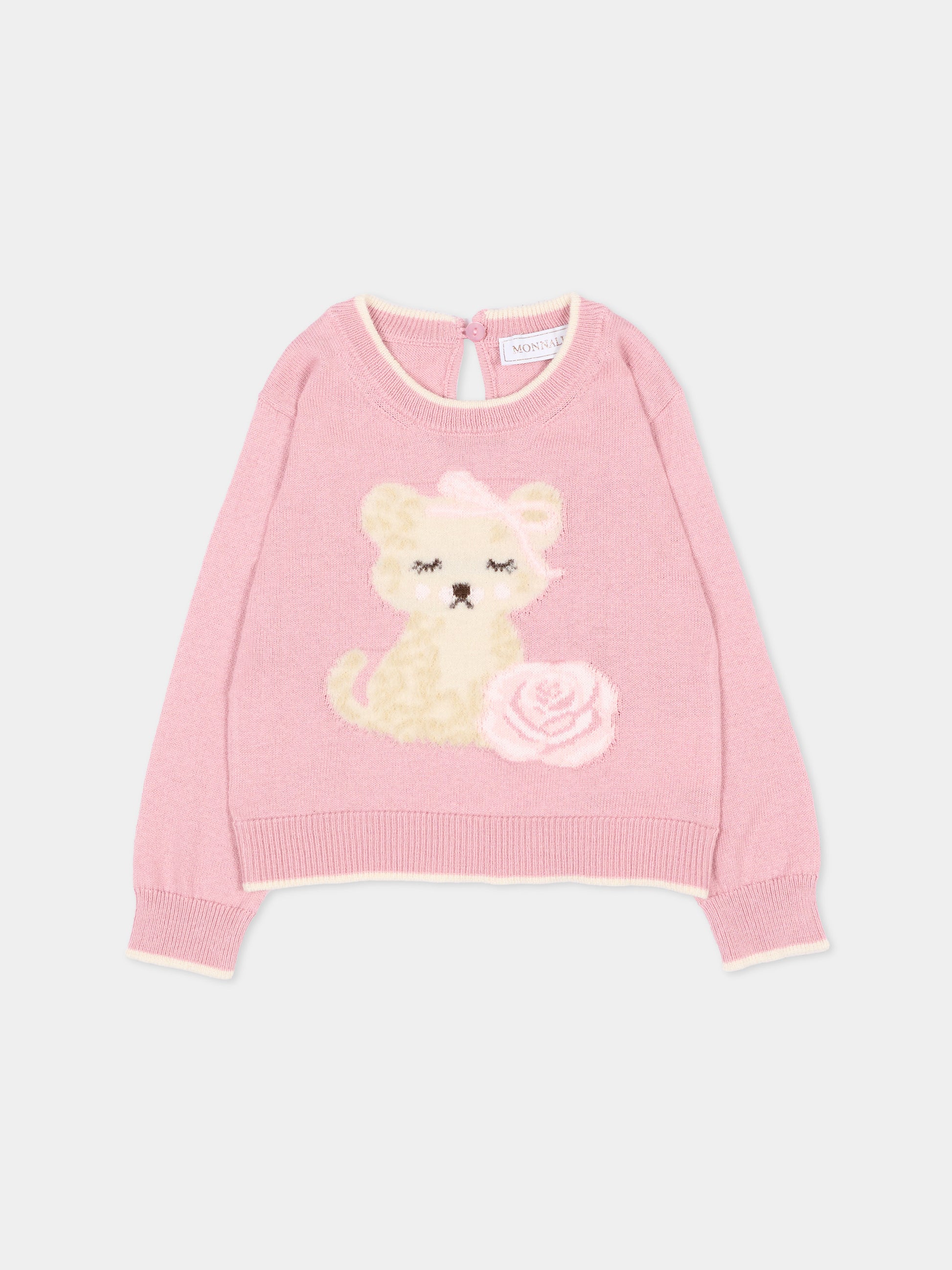 Maglione rosa per neonata con cucciolo,Monnalisa,39H605 8060 094F